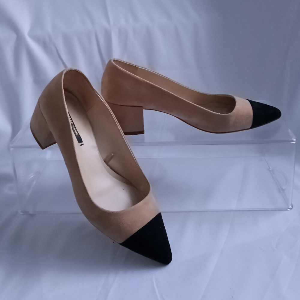 Zara Two-tone Microsued Block Heel Shoes In Tan and Black - Picture 10 of 10
